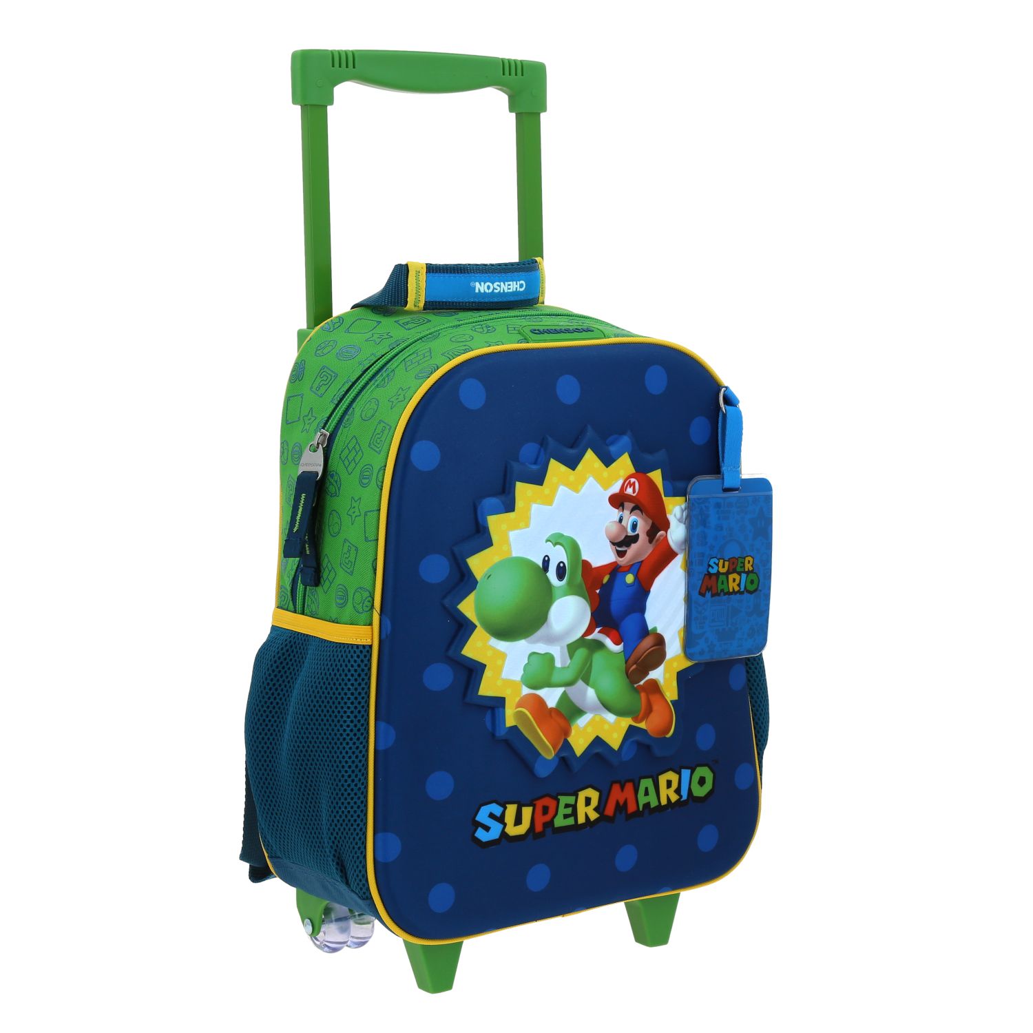 Mochila Chica Kinder Con Ruedas Chenson Mario Bros Yoshi MB70629-9