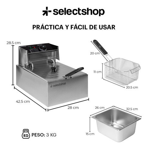 Freidora Aceite Eléctrica 6 Lt Industrial 2500w Acero Inox