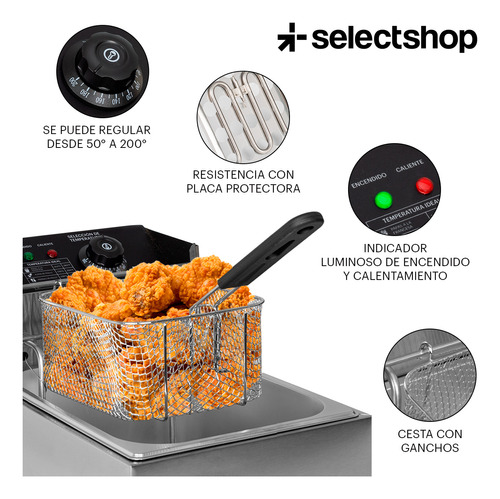 Freidora Aceite Eléctrica 6 Lt Industrial 2500w Acero Inox