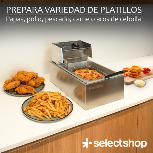Freidora Aceite Eléctrica 6 Lt Industrial 2500w Acero Inox