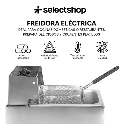Freidora Aceite Eléctrica 6 Lt Industrial 2500w Acero Inox