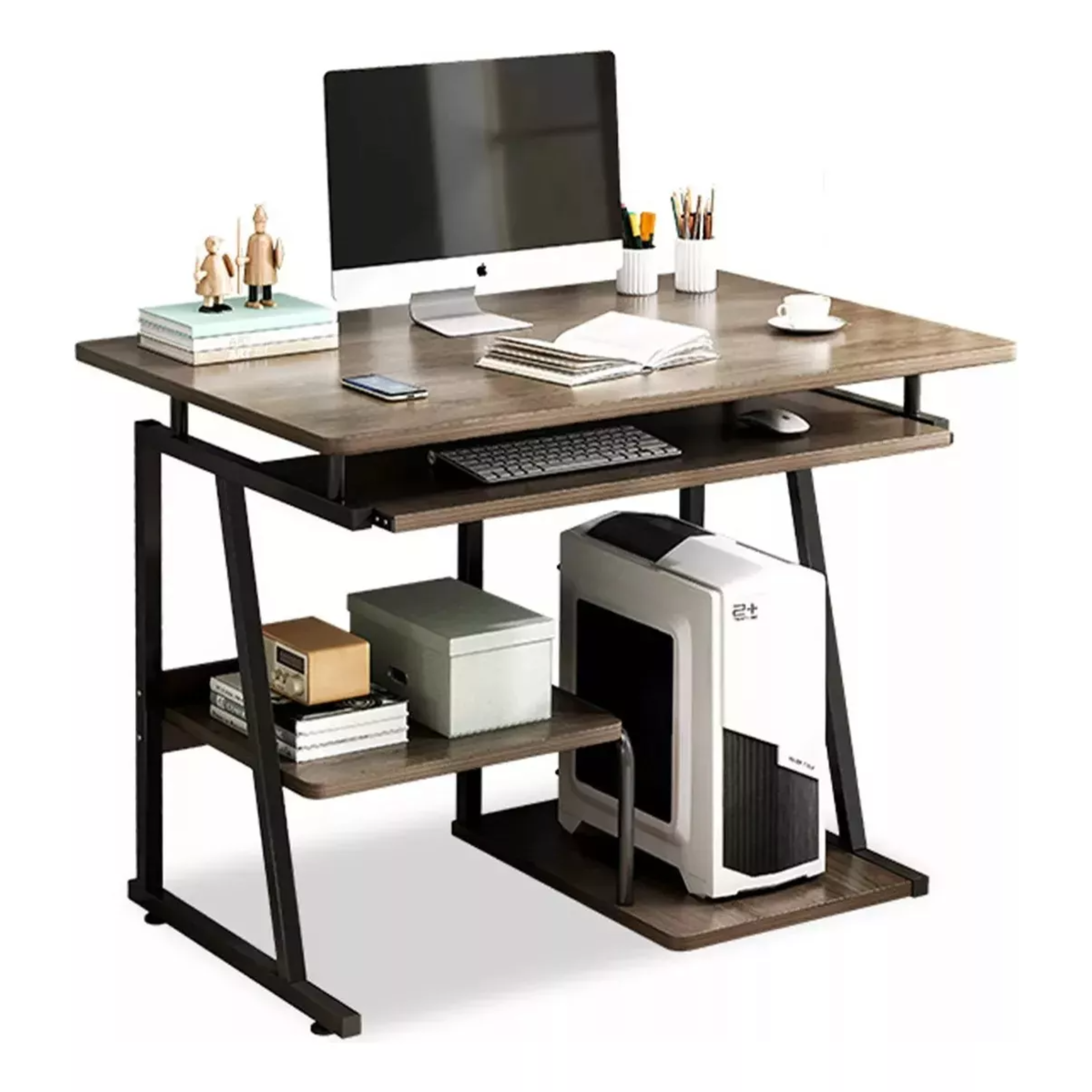 Escritorio Minimalista Para Computadora Madera Con Bandeja Color Negro
