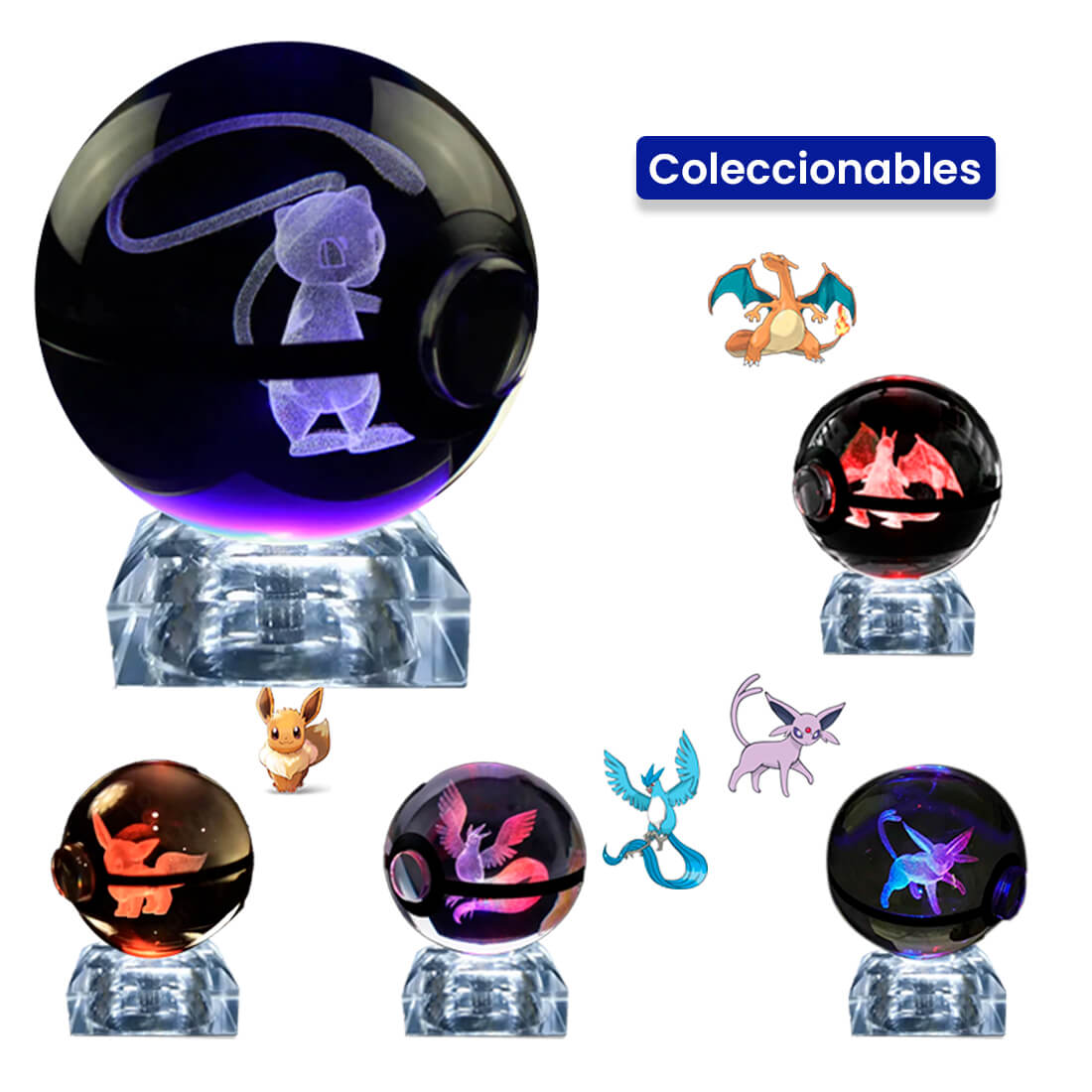 Pokebola De Cristal 3d Pokemon Cristal Varios Modelos Luz Mew