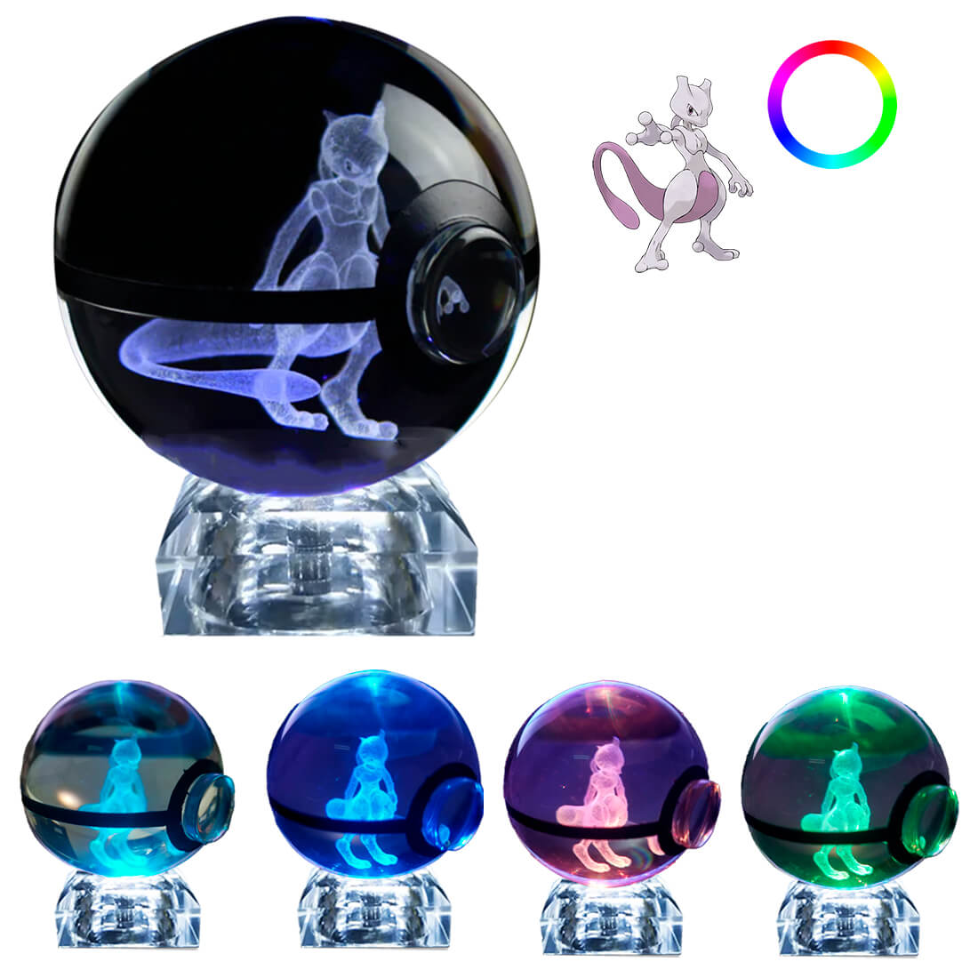 Pokebola De Cristal 3d Pokemon Cristal Varios Modelos Luz Mewtwo