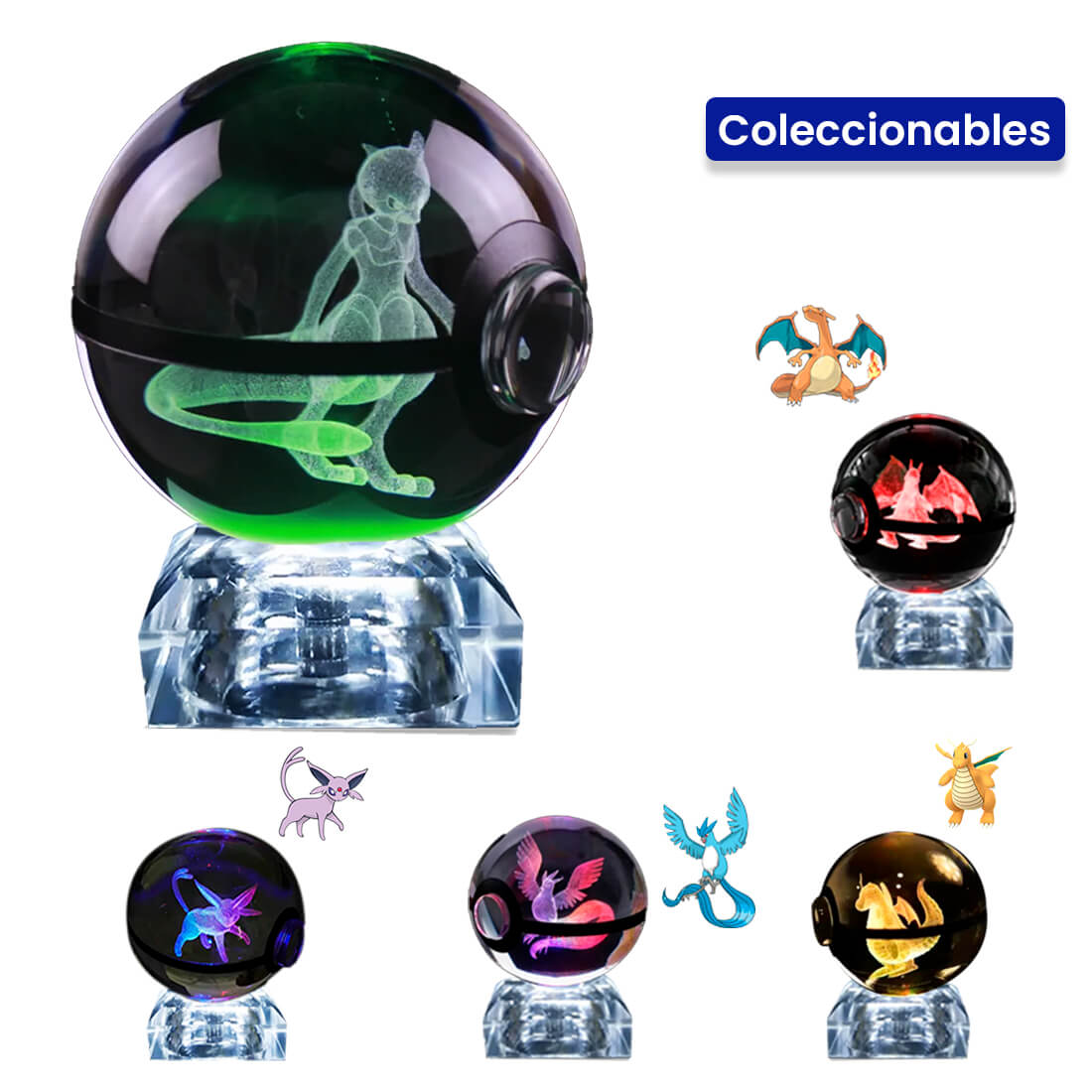 Pokebola De Cristal 3d Pokemon Cristal Varios Modelos Luz Mewtwo