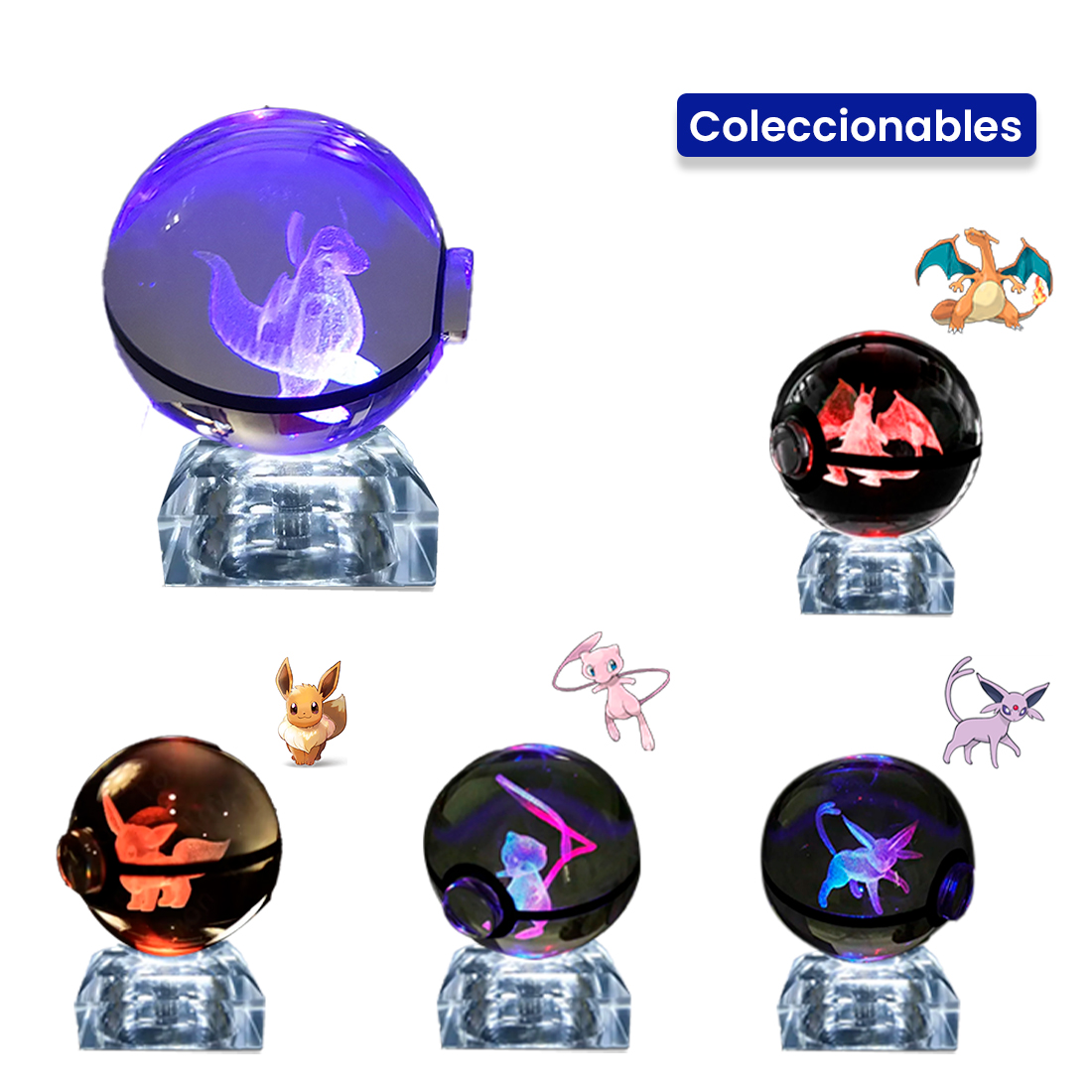 Pokebola De Cristal 3d Pokemon Cristal Varios Modelos Luz Dragonite