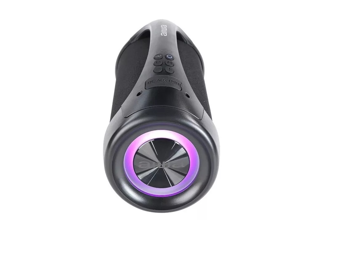 Bocina Portátil Aiwa AWS600BT Cilíndrica Negro, 600W, Bluetooth, USB, Resistente al Agua, Con Luces LED