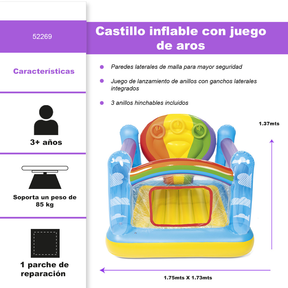 Castillo Inflable Brincolin Infantil Diseño Arcoiris Rainbow.