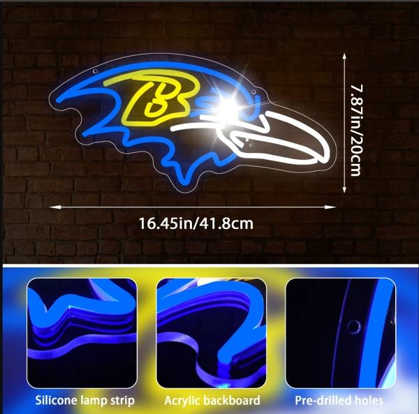 Letrero De Neón Nfl Logo Baltimore Ravens Decoración 41 Cm