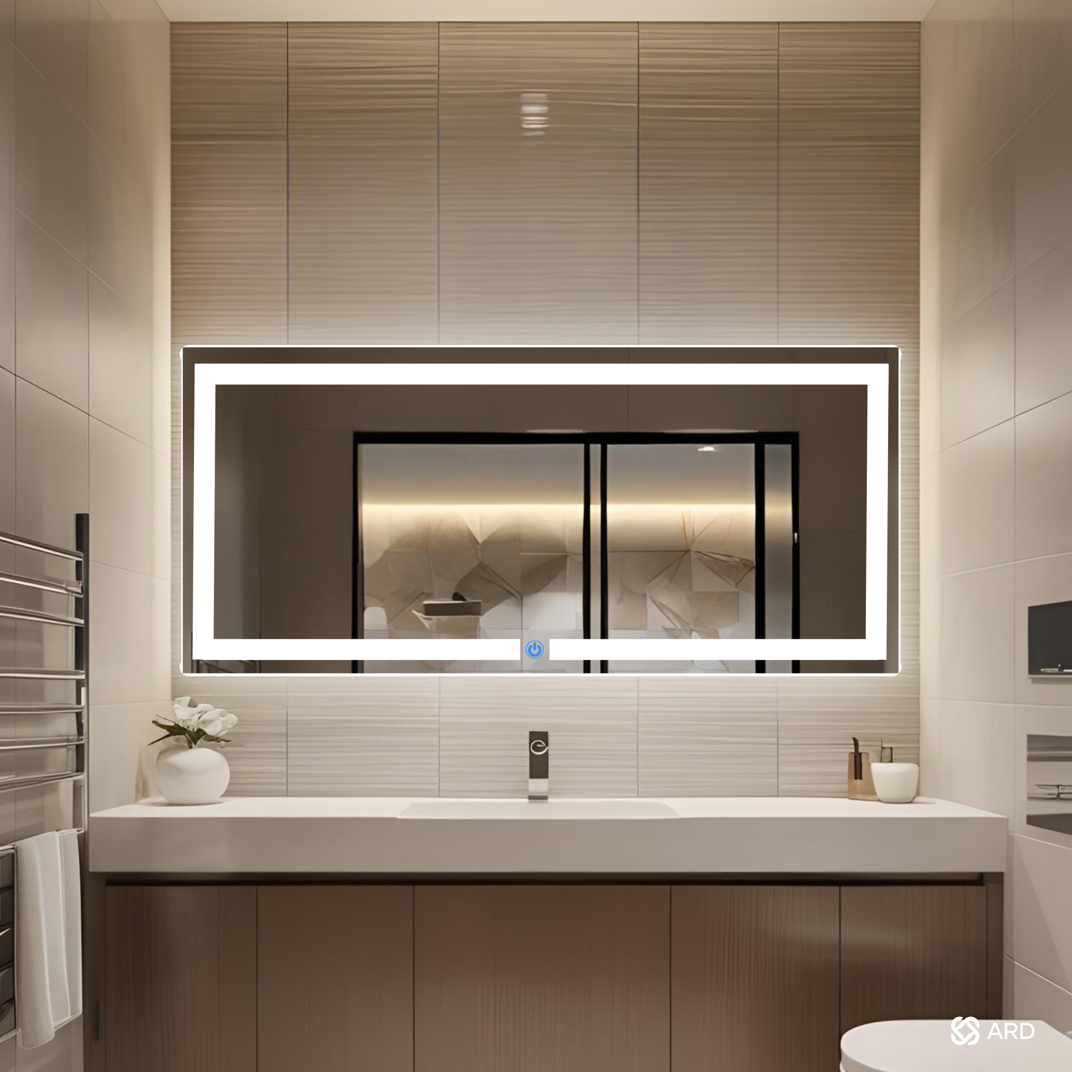 Espejo LED Rectangular ARD Glanz Luminous Glass 120 x 52 cm con Luz Frontal, Sensor Táctil y Montaje para Baño, Vestidor o Recámara Moderna