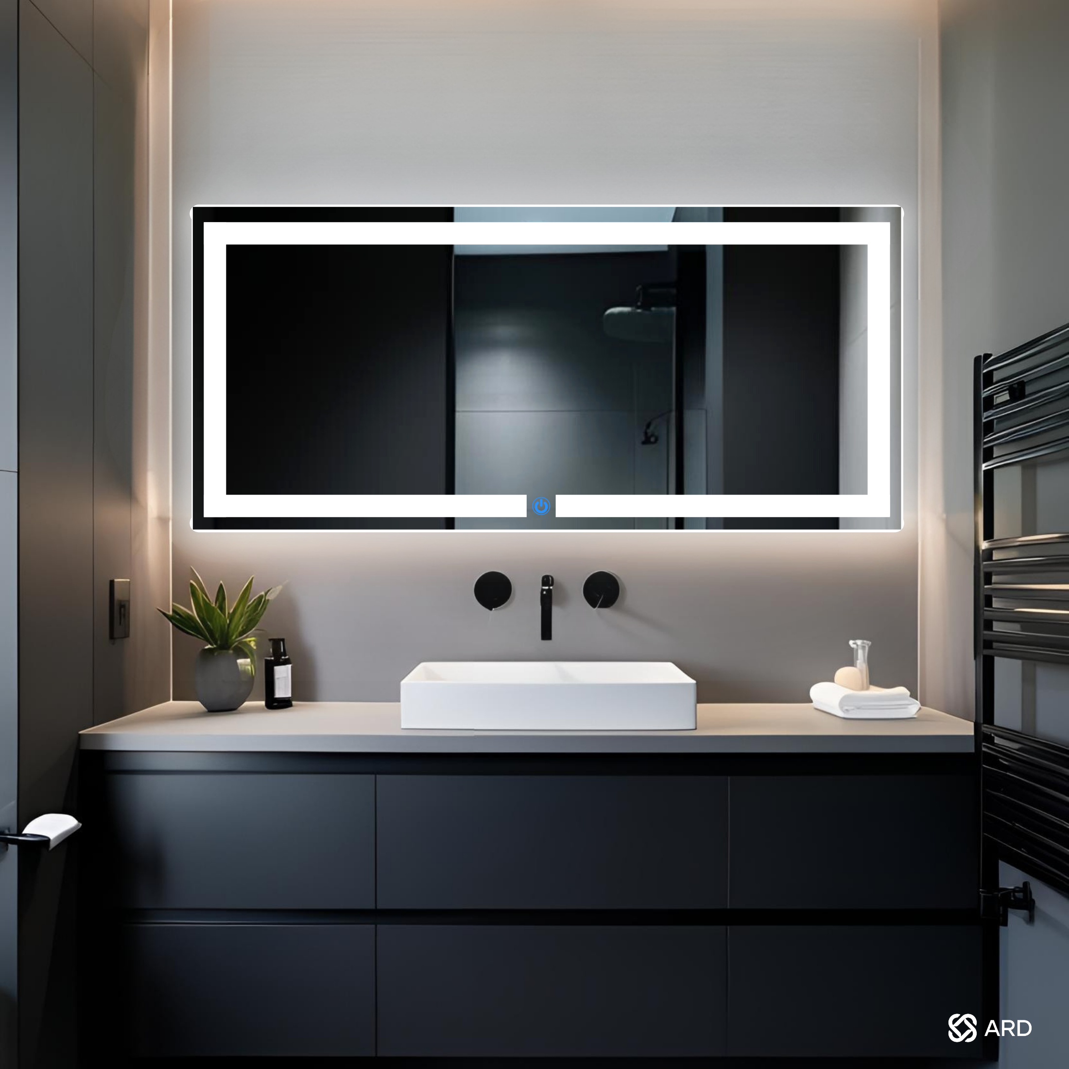 Espejo LED Rectangular ARD Glanz Luminous Glass 120 x 52 cm con Luz Frontal, Sensor Táctil y Montaje para Baño, Vestidor o Recámara Moderna