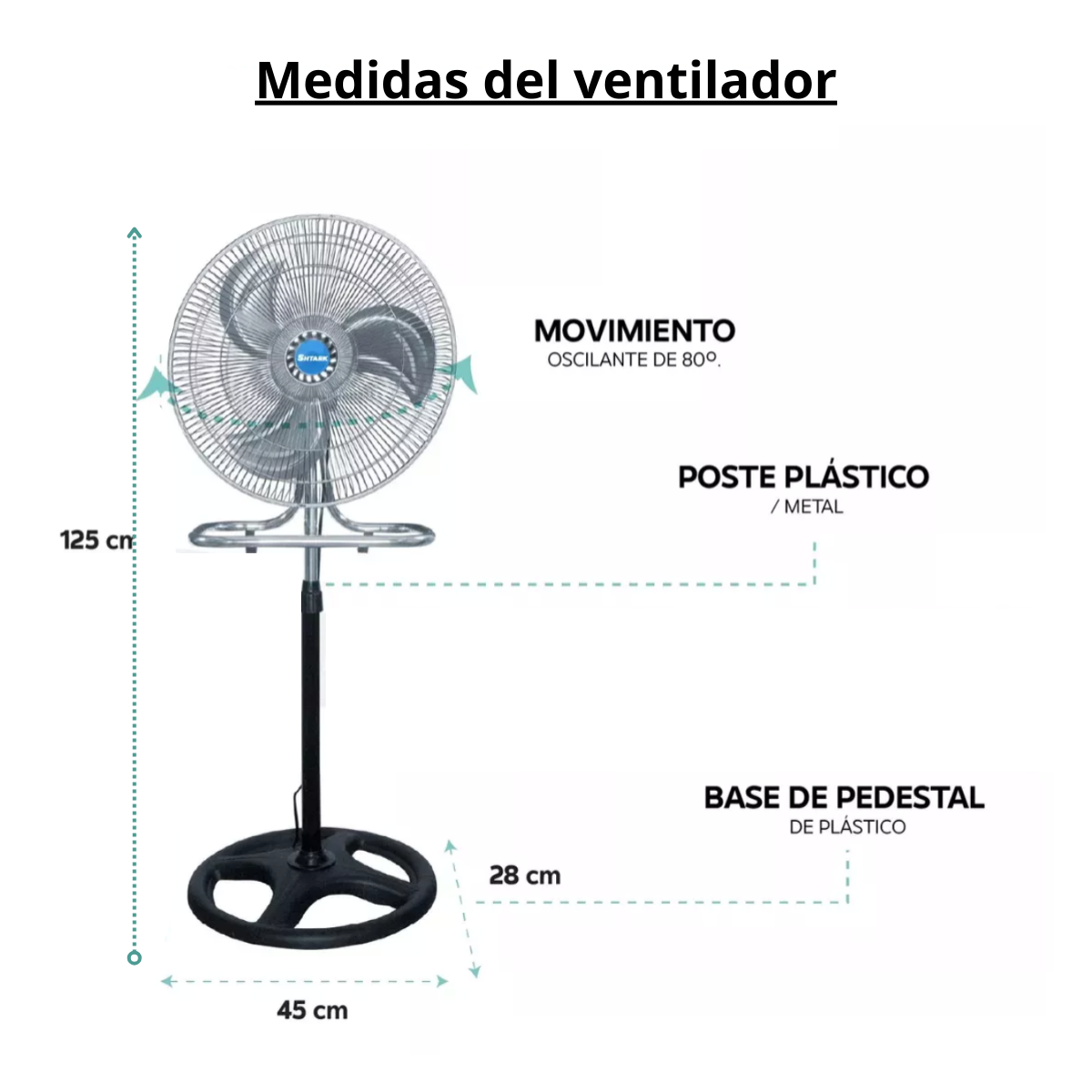 Ventilador de 18" pedestal, piso pared con 3 velocidades