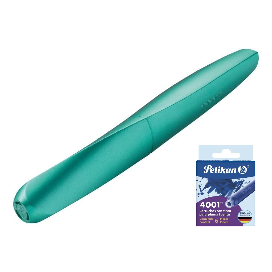 Pluma Fuente Pelikan Twist Con 8 Cartuchos de Tinta, Estilográfica, Ergonómica, Suave y Precisa