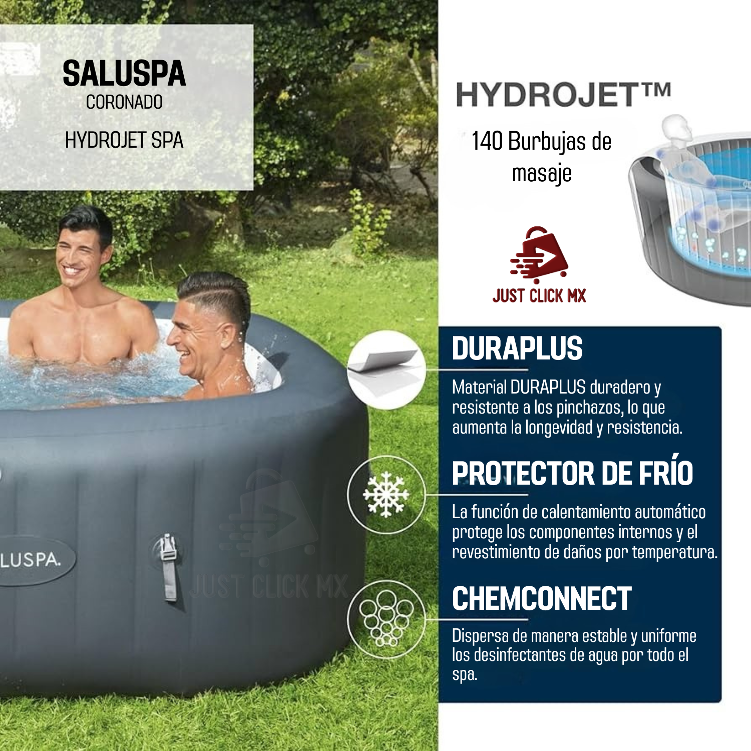 Jacuzzi Inflable De Hidromasaje Saluspa Coronado Bestway 180-JUSTCLICK MX