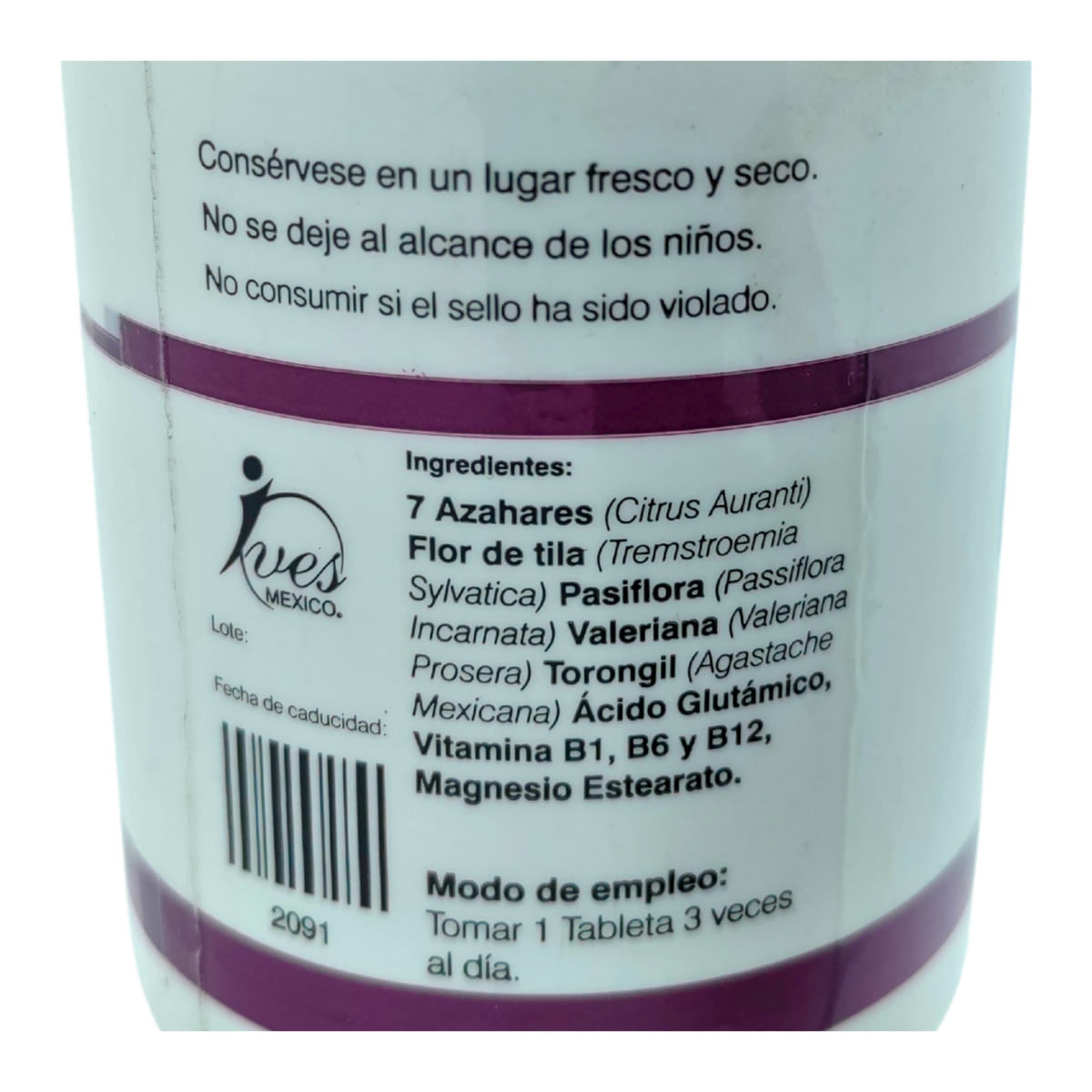 Pasiflora Valeriana 7 azahares Toronjil Tila Vitaminas B1 B6 B12 Ácido Glutámico Real XB Ives Evolution México 90 uds..