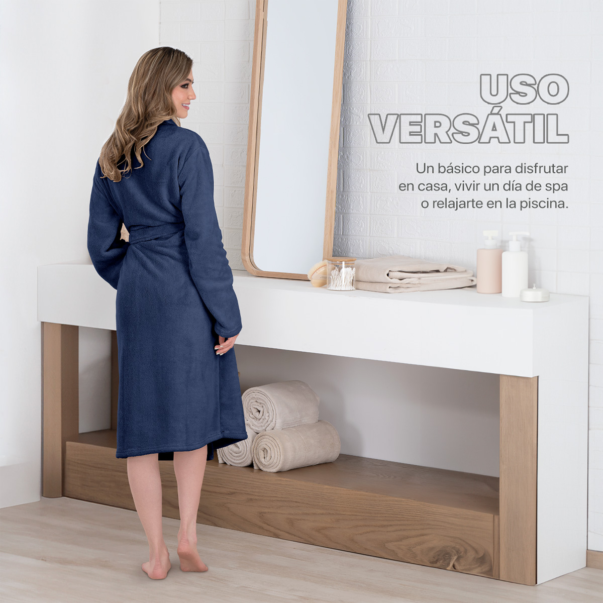 Bata de Baño para Mujer Absorbente Unitalla  Azul Marino REAL TEXTIL.
