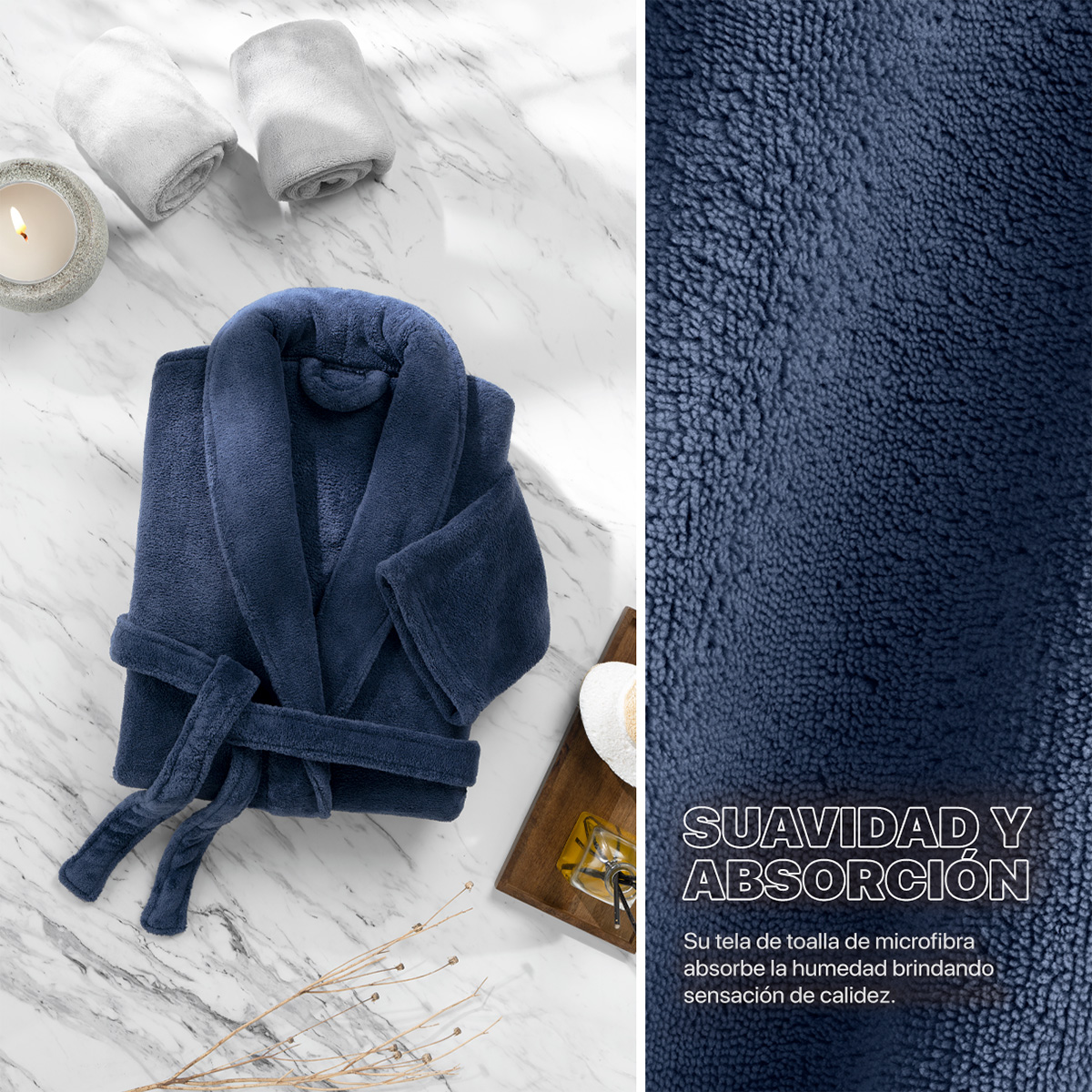 Bata de Baño para Mujer Absorbente Unitalla  Azul Marino REAL TEXTIL.