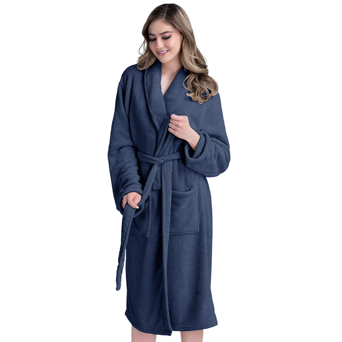 Bata de Baño para Mujer Absorbente Unitalla  Azul Marino REAL TEXTIL.