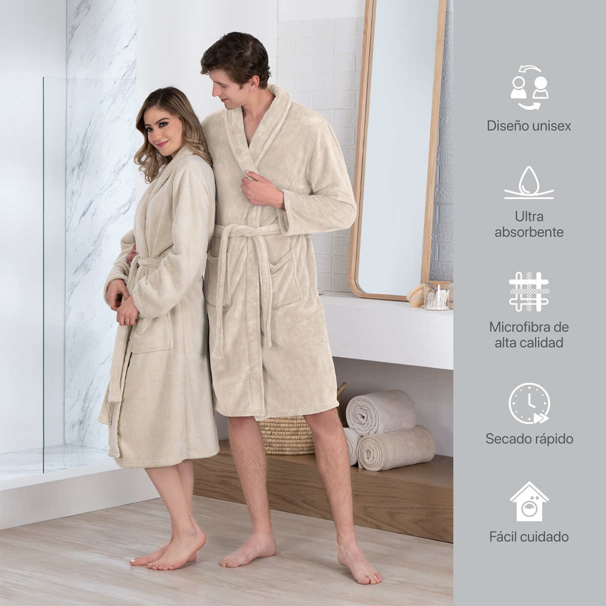 Bata de Baño para Hombre Absorbente Unitalla Beige REAL TEXTIL.