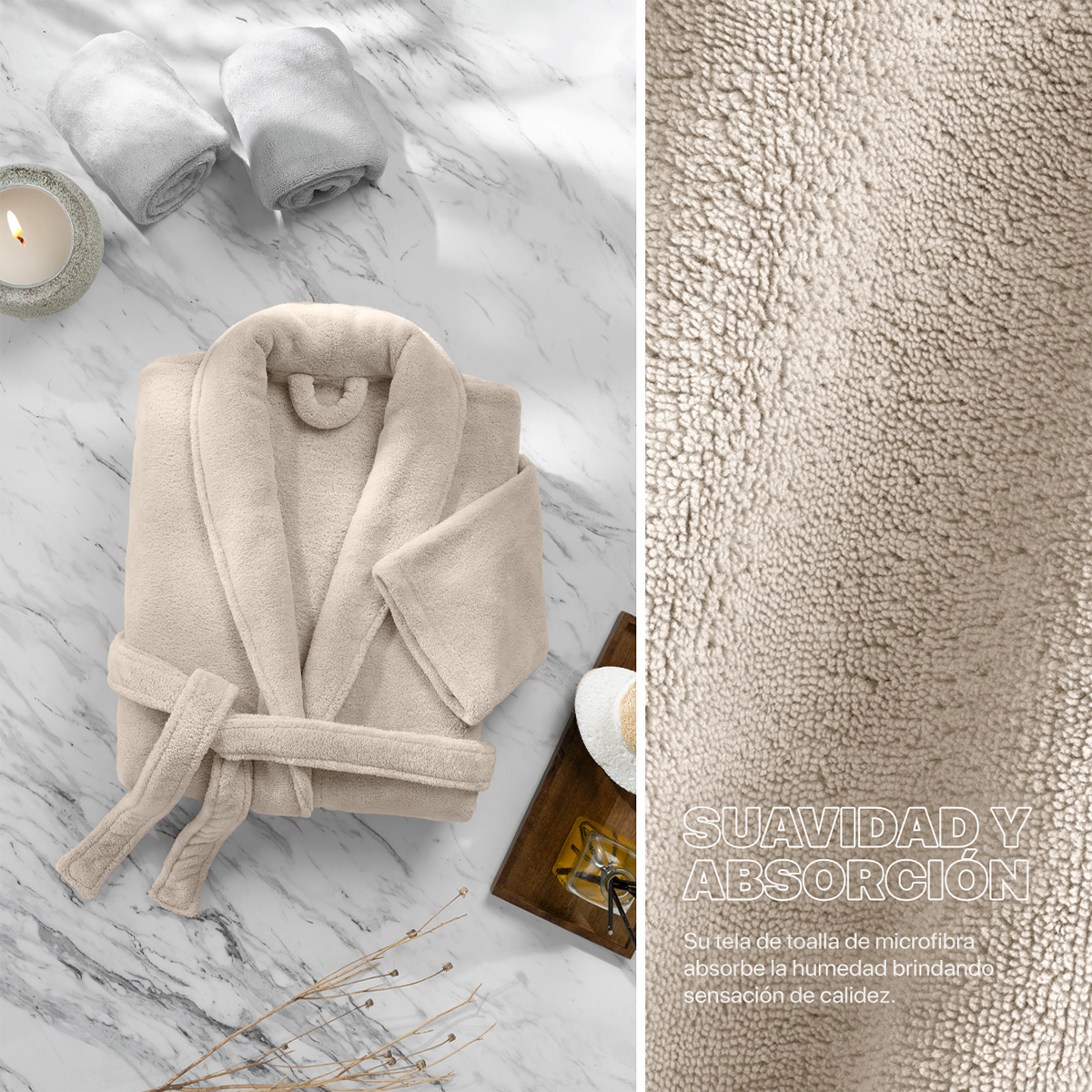 Bata de Baño para Hombre Absorbente Unitalla Beige REAL TEXTIL.