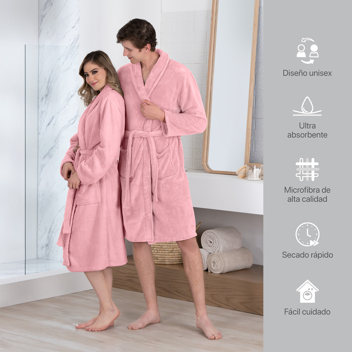 Bata de Baño para Mujer Absorbente Unitalla Rosa REAL TEXTIL.