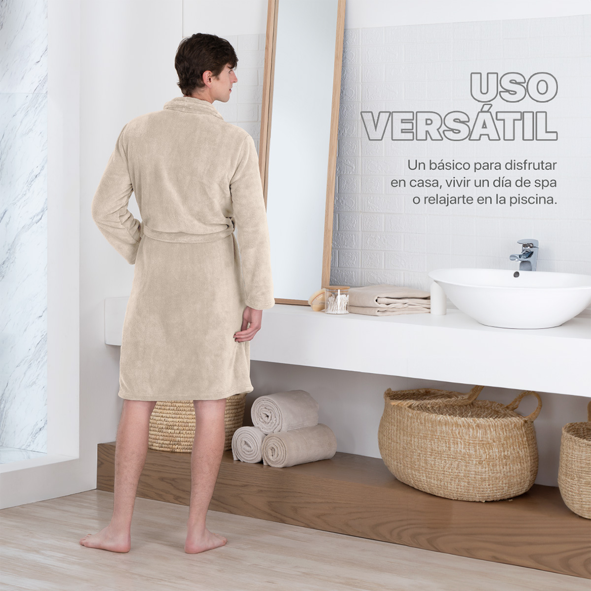 Bata de Baño para Hombre Absorbente Unitalla Beige REAL TEXTIL.