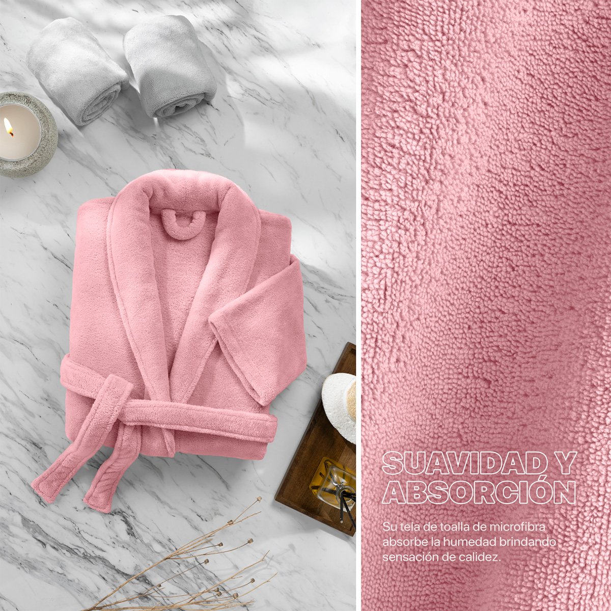 Bata de Baño para Mujer Absorbente Unitalla Rosa REAL TEXTIL.