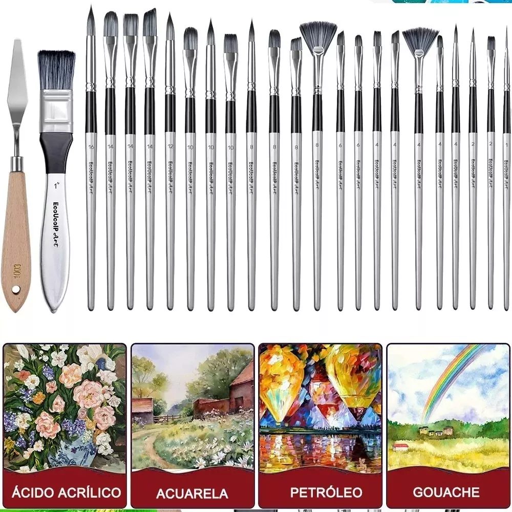 Kit 28 Pinceles Nilón Para Acrilico Acuarelas De Dibujo Oleo Pinceles para Oleo Acrilica y Gouache.