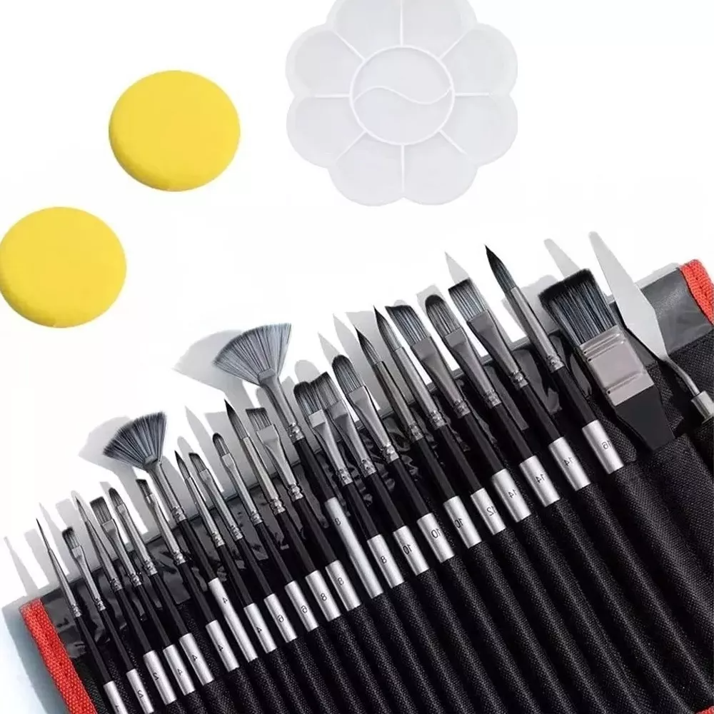 Kit 28 Pinceles Nilón Para Acrilico Acuarelas De Dibujo Oleo Pinceles para Oleo Acrilica y Gouache.