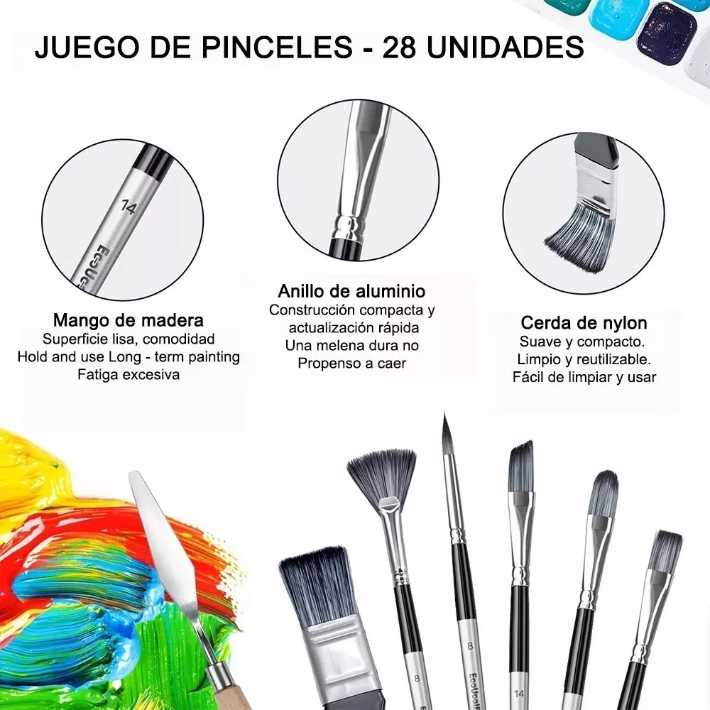 Kit 28 Pinceles Nilón Para Acrilico Acuarelas De Dibujo Oleo Pinceles para Oleo Acrilica y Gouache.