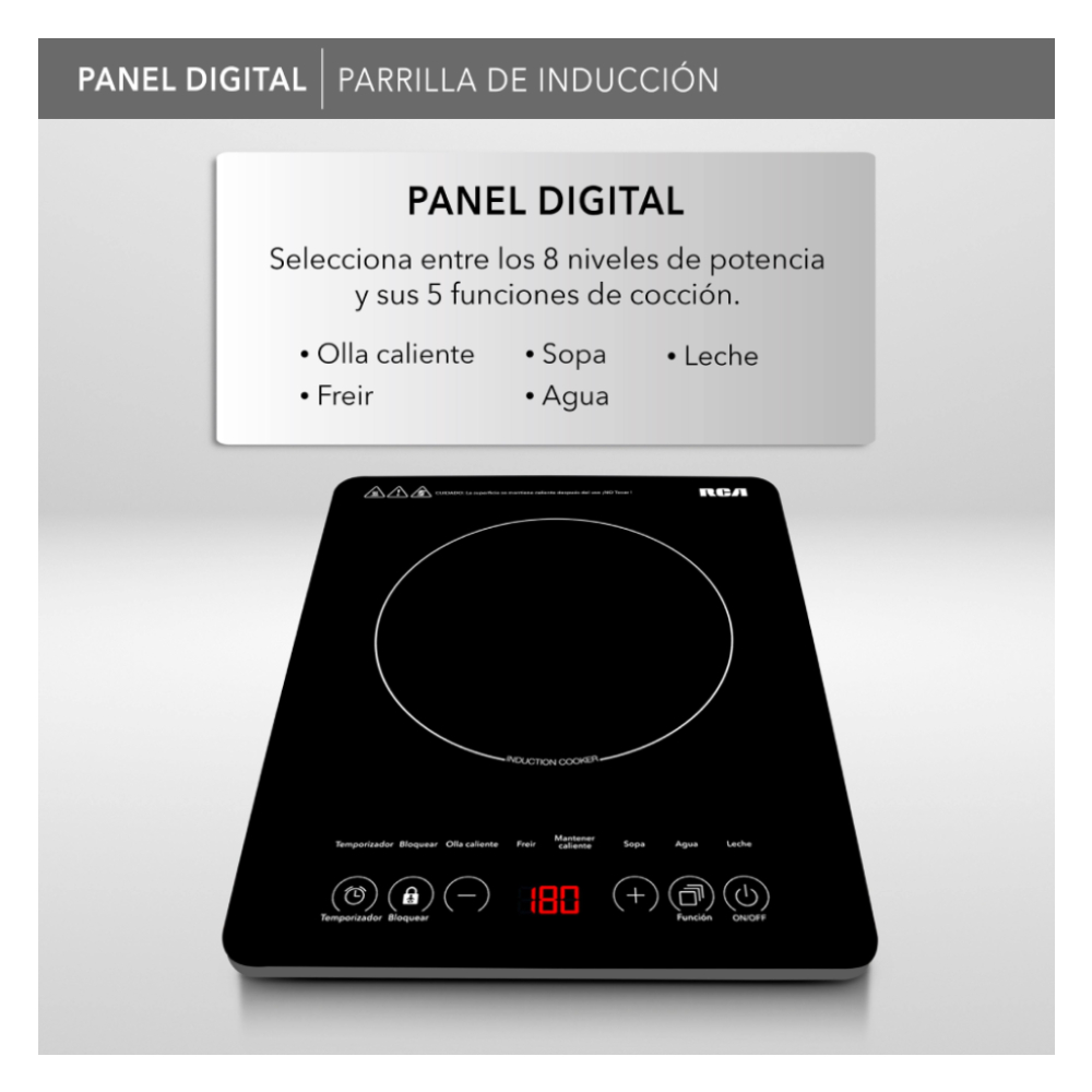 Parrilla de Inducción Eléctrica RCA RC-12A3 Potencia 1200 W