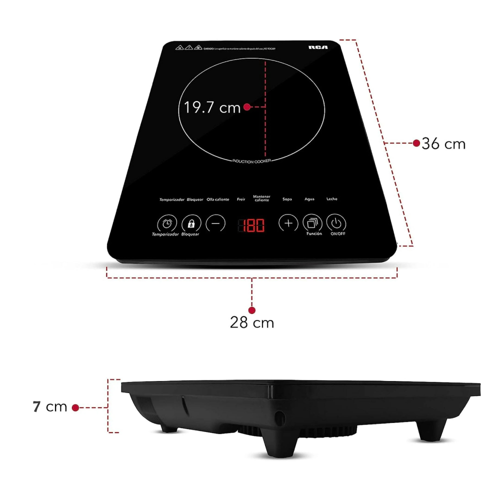 Parrilla de Inducción Eléctrica RCA RC-12A3 Potencia 1200 W