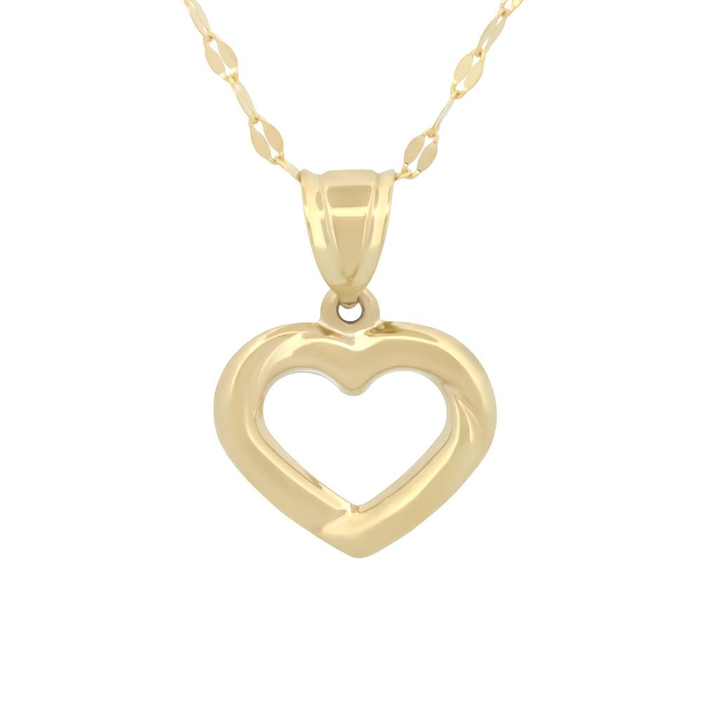 Cadena Con Dije Corazón Contorno 1.3 cm Oro Sólido 10k