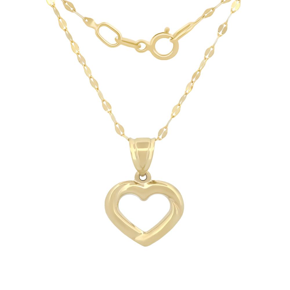Cadena Con Dije Corazón Contorno 1.3 cm Oro Sólido 10k