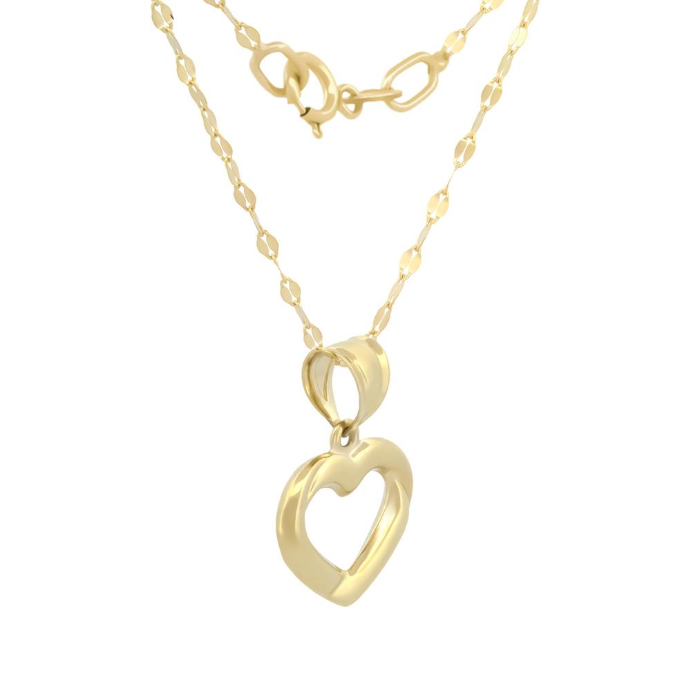 Cadena Con Dije Corazón Contorno 1.3 cm Oro Sólido 10k