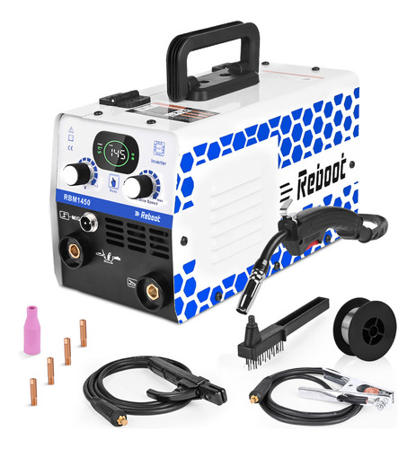 Reboot RBM1450 Soldador Mig 145amp 110v 3 En 1 Mig & Arc & Lift Tig Invert Color Blanco