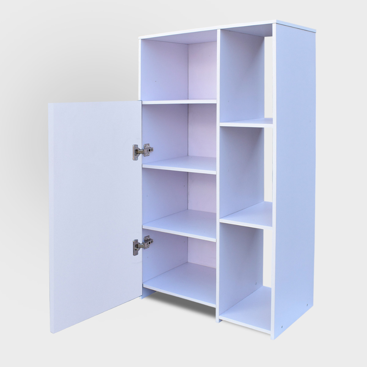 Mueble Alacena Despensero Organizador Hogare, Practico Mueble Multiusos de melamina de 16 mm de alta resistencia, con una puerta y siete estantes Color Blanco