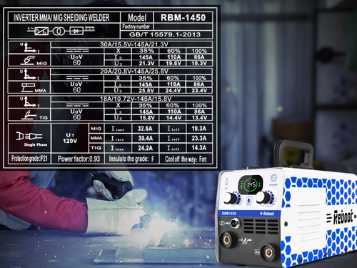 Reboot RBM1450 Soldador Mig 145amp 110v 3 En 1 Mig & Arc & Lift Tig Invert Color Blanco