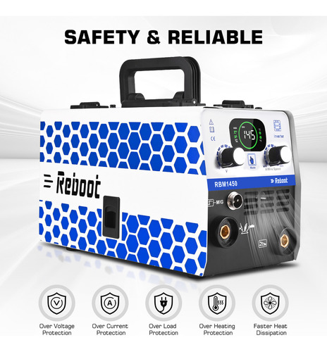 Reboot RBM1450 Soldador Mig 145amp 110v 3 En 1 Mig & Arc & Lift Tig Invert Color Blanco