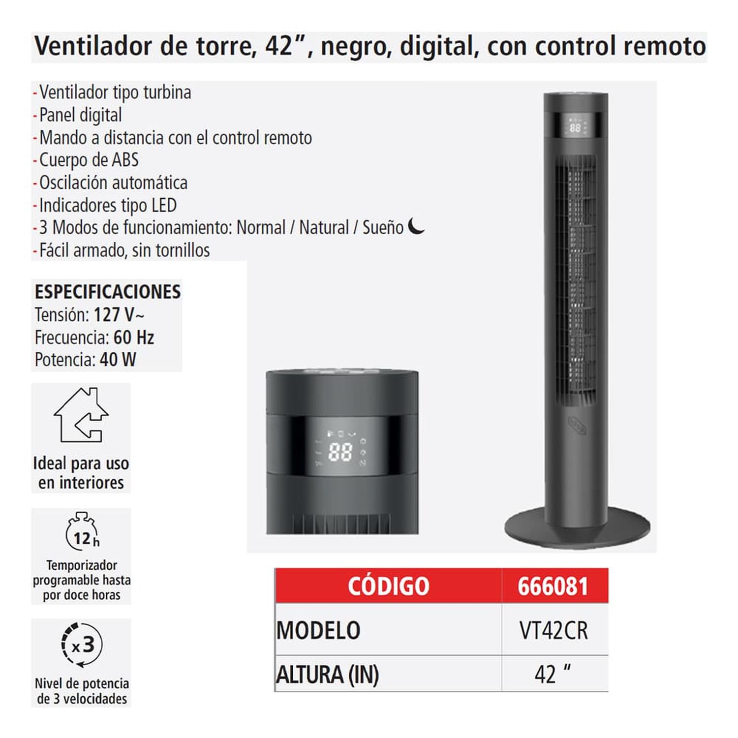 Ventilador de torre 42", digital, con control remoto, IUSA