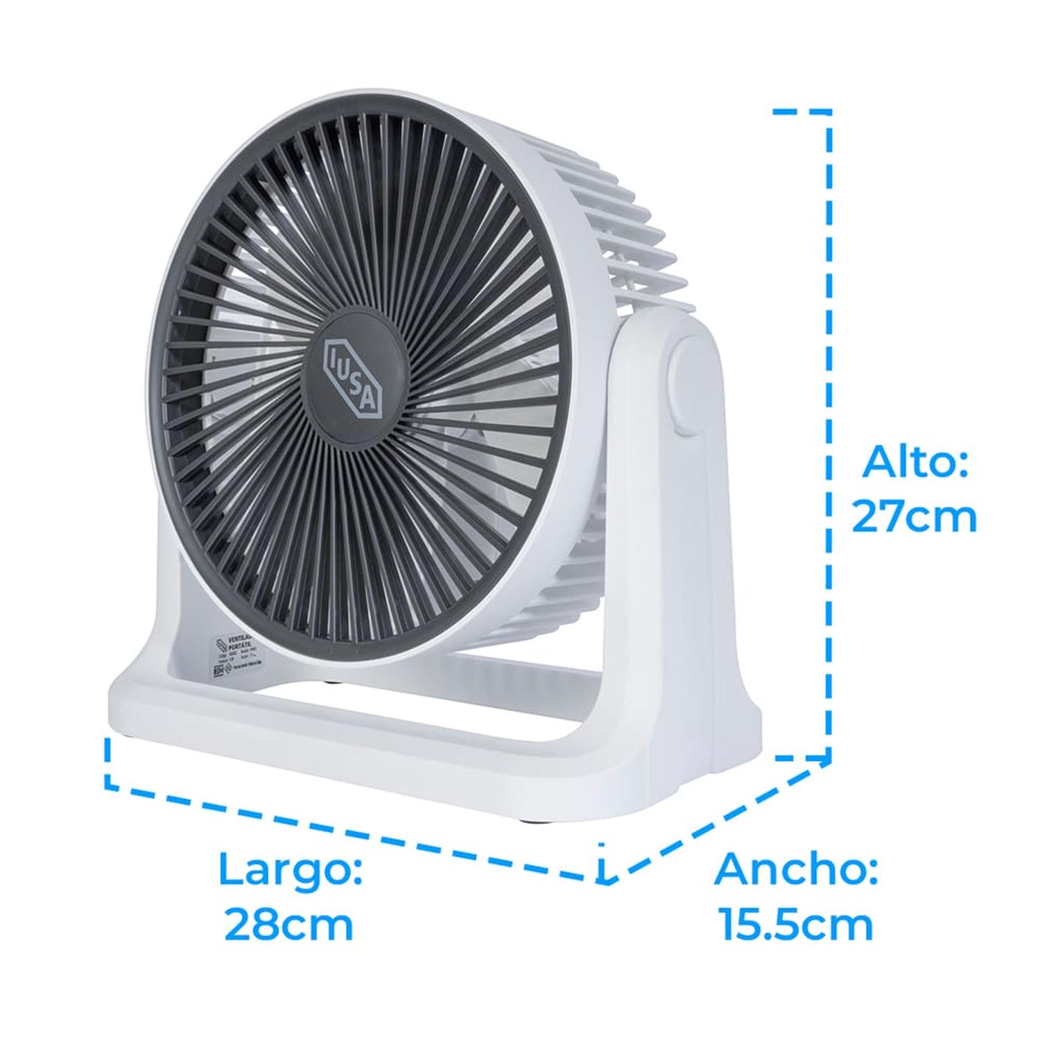 Ventilador personal recargable, 8", blanco, IUSA