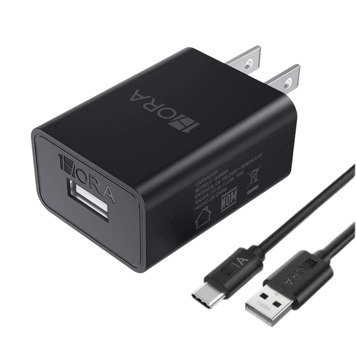 Cargador Usb Tipo C 10w 1hora 1m Cable Usb A Tipo C Negro