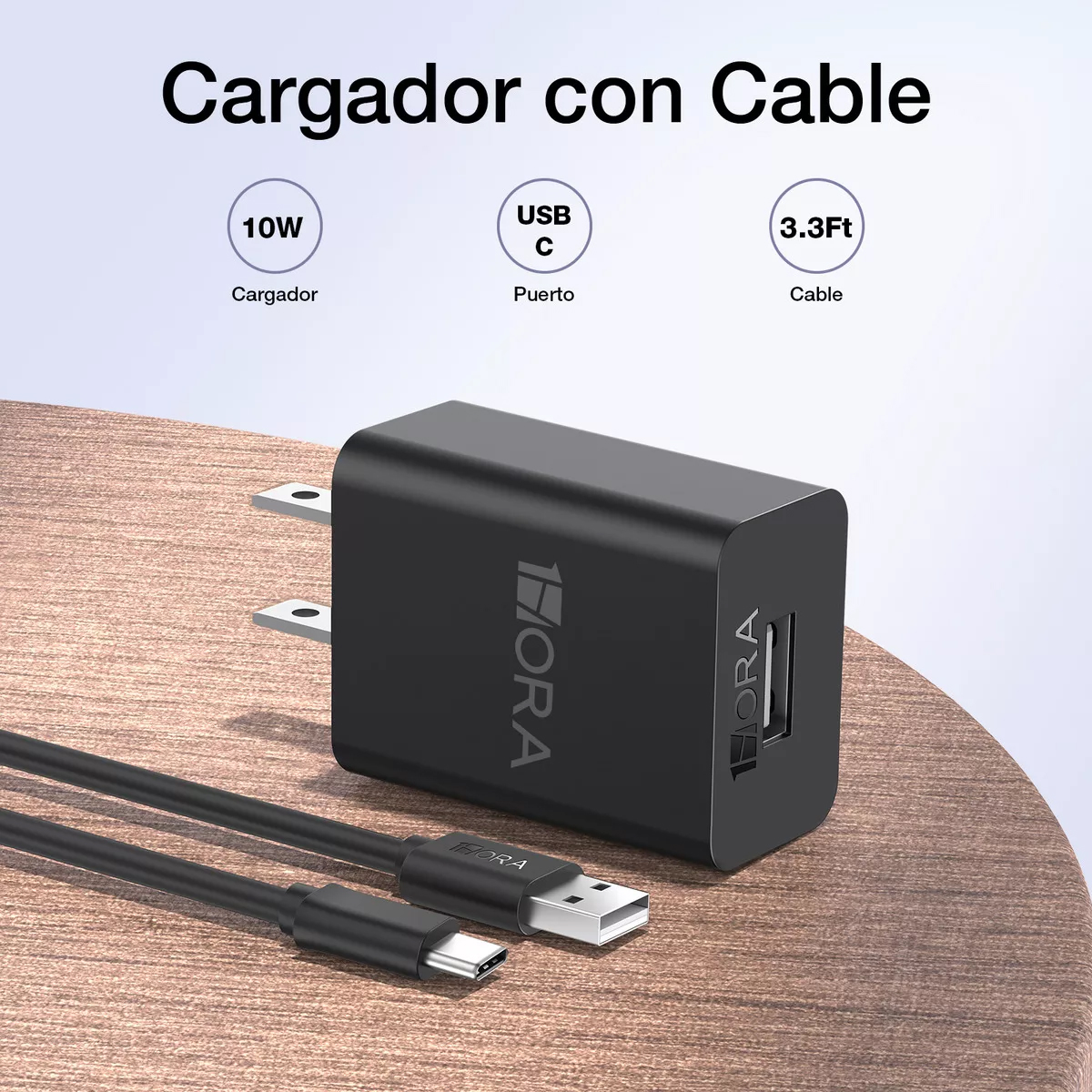 Cargador Usb Tipo C 10w 1hora 1m Cable Usb A Tipo C Negro