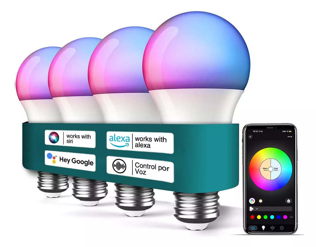 4 Focos Led Wifi Inteligente Rgbcw Alexa Google Siri 9w E27 Control Por Voz Ajustable Luz Multicolor Bombillas Luz Focos Bluetooth Rgb 127v