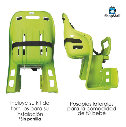 Silla Asiento Trasero Ajustable Porta Niños Para Bicicleta Color Verde