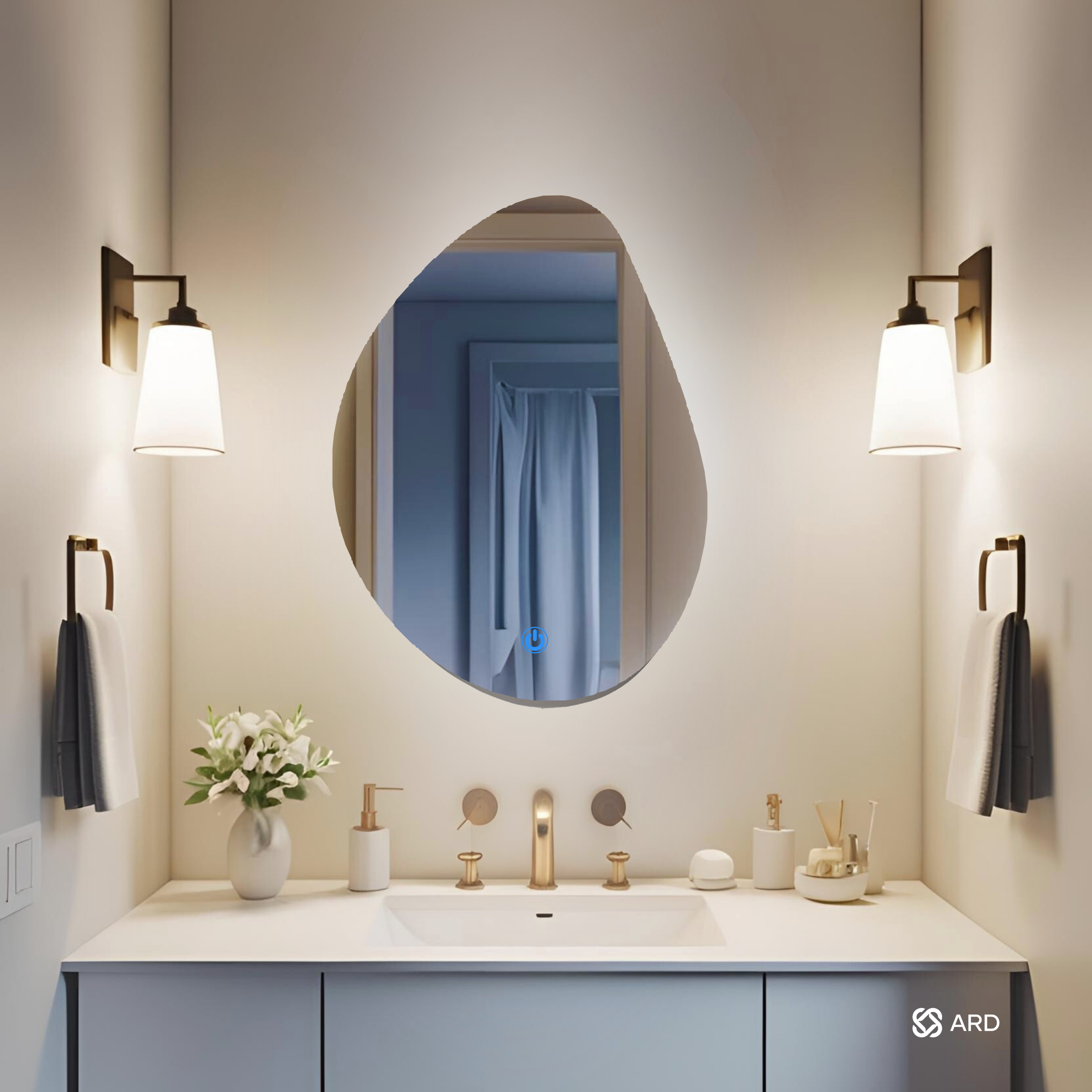 Espejo LED Decorativo Irregular ARD Glanz Luminous Drop 78 x 60 cm con Luz Indirecta, Sensor Táctil y Montaje para Baño, Recámara, Sala o Tocador