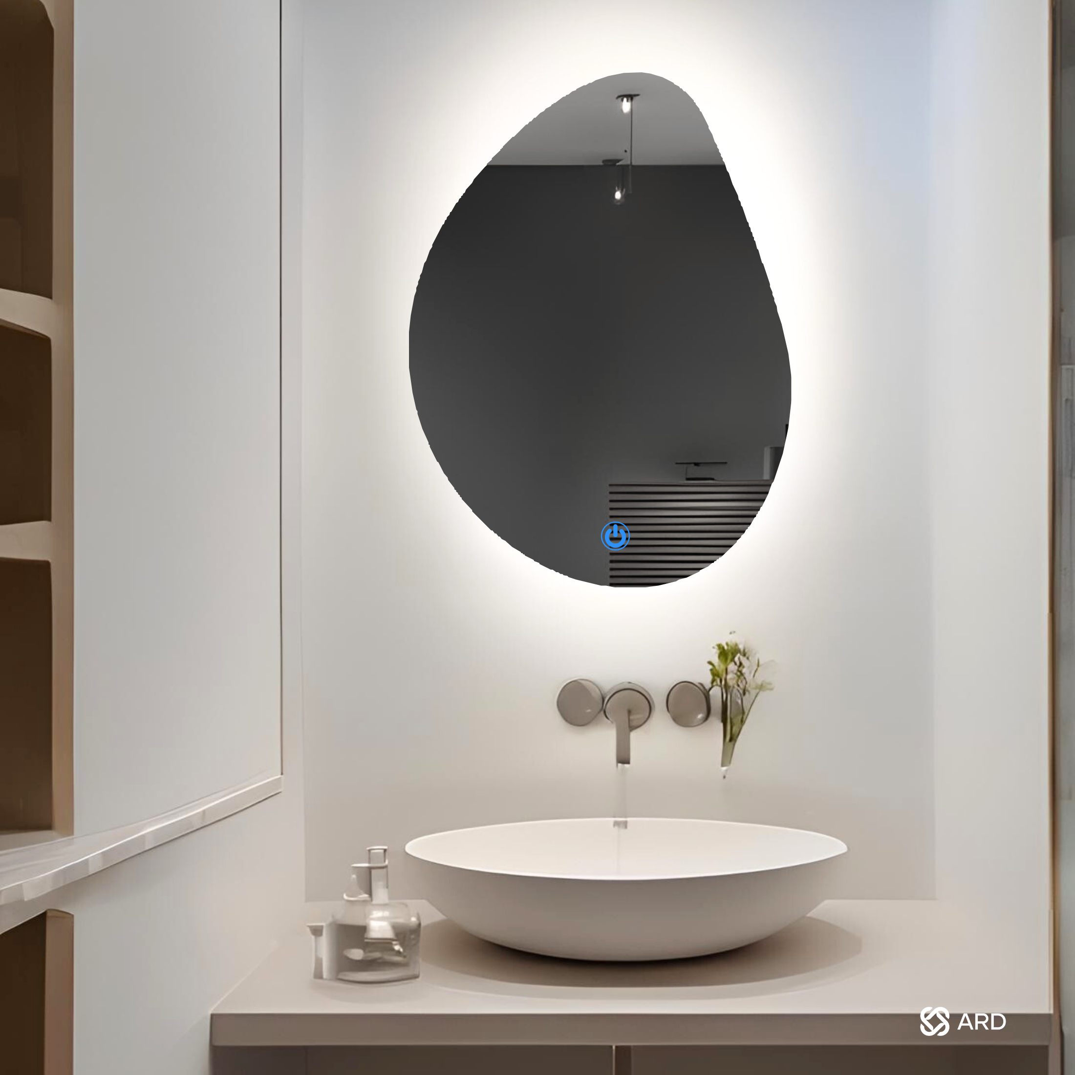 Espejo LED Decorativo Irregular ARD Glanz Luminous Drop 78 x 60 cm con Luz Indirecta, Sensor Táctil y Montaje para Baño, Recámara, Sala o Tocador