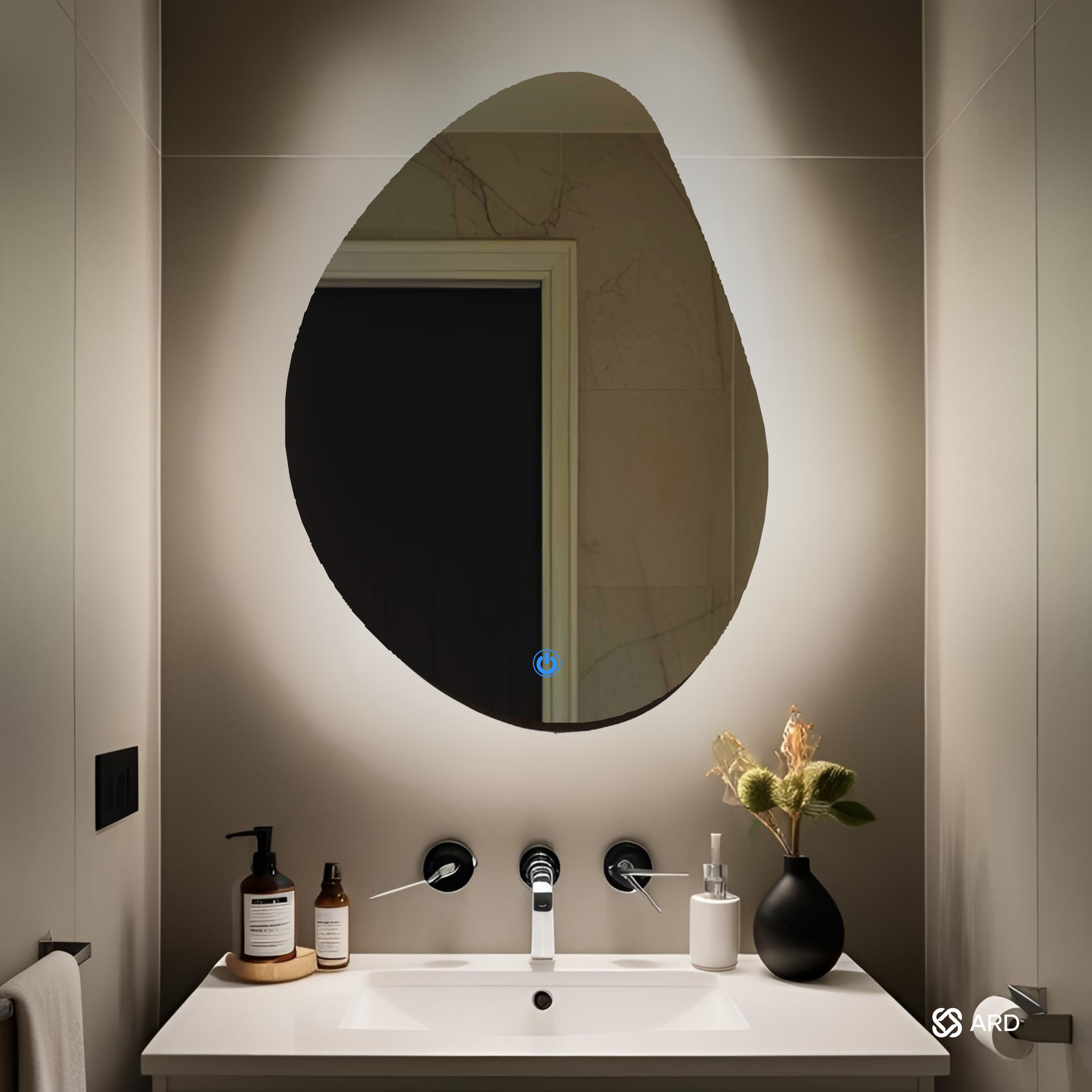 Espejo LED Decorativo Irregular ARD Glanz Luminous Drop 78 x 60 cm con Luz Indirecta, Sensor Táctil y Montaje para Baño, Recámara, Sala o Tocador