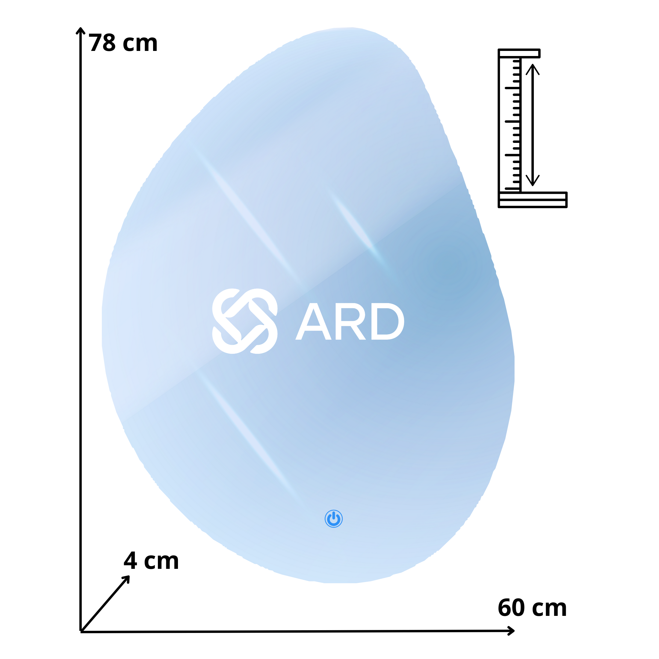 Espejo LED Decorativo Irregular ARD Glanz Luminous Drop 78 x 60 cm con Luz Indirecta, Sensor Táctil y Montaje para Baño, Recámara, Sala o Tocador