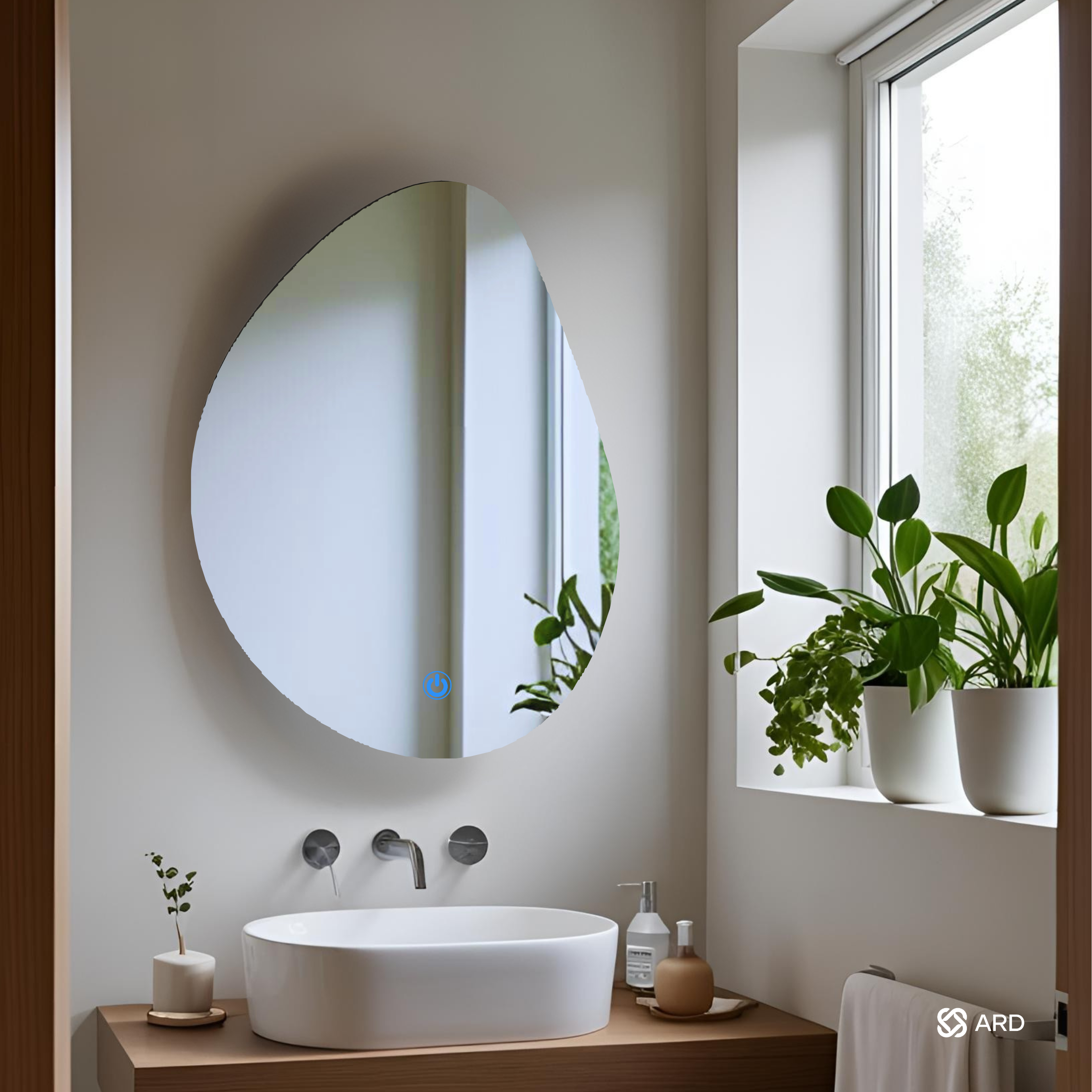 Espejo LED Decorativo Irregular ARD Glanz Luminous Drop 78 x 60 cm con Luz Indirecta, Sensor Táctil y Montaje para Baño, Recámara, Sala o Tocador